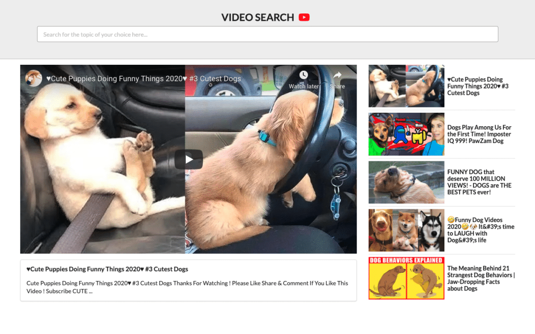 Video Search | React Application using Youtube API