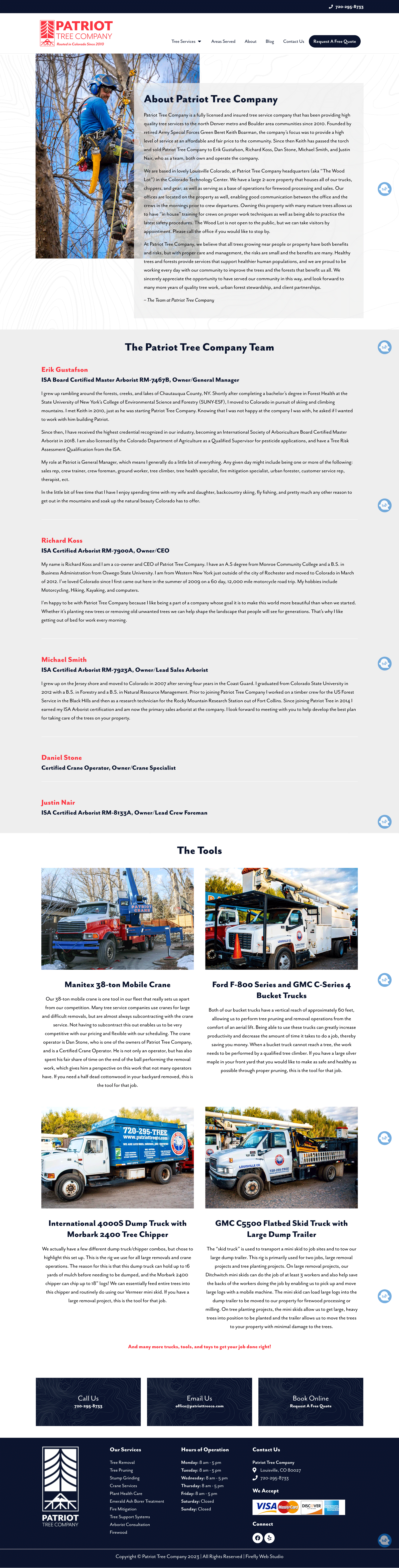 About page of Patriot Tree Company Tree Care Website