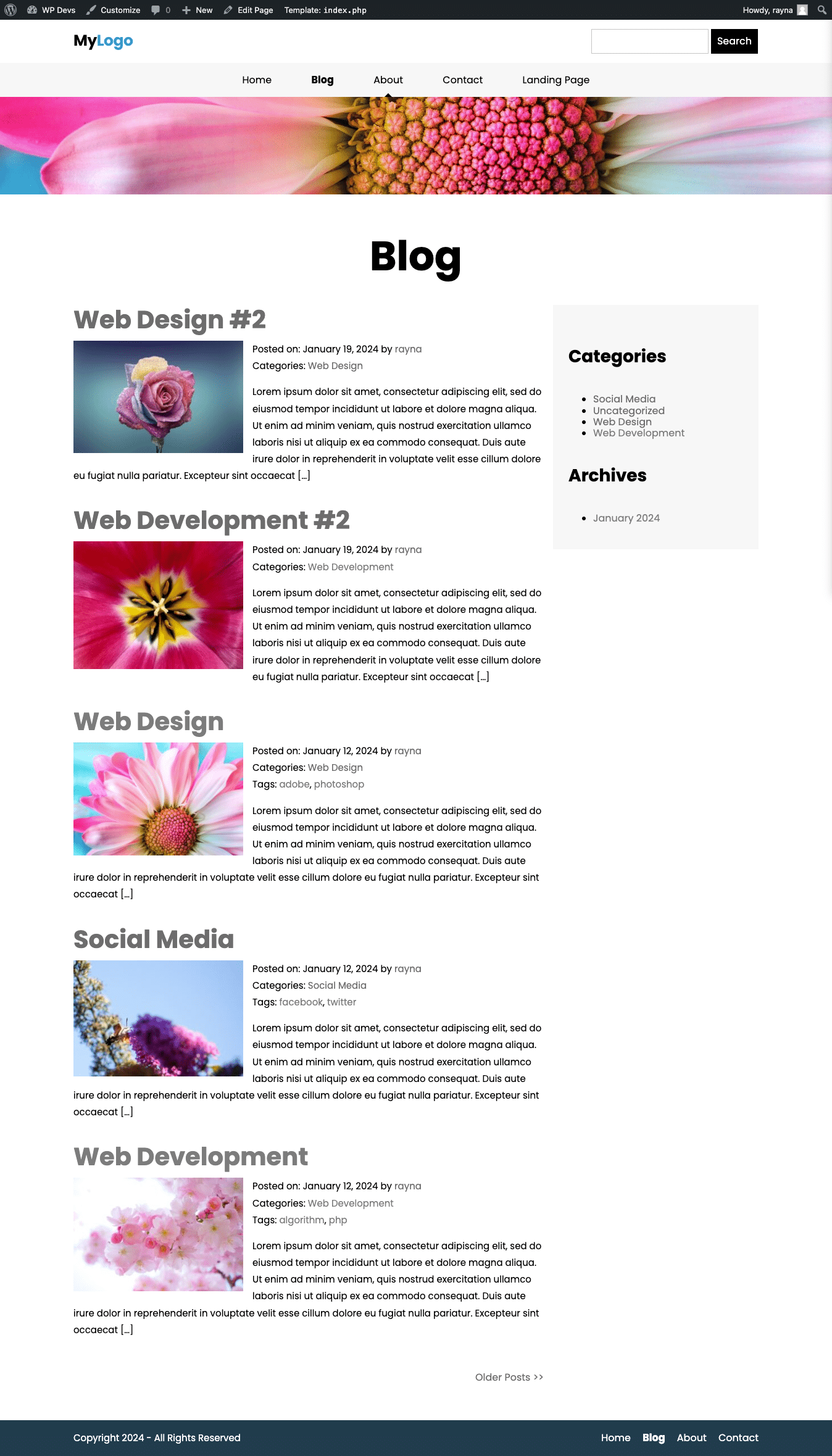 Custom WordPress Theme - Blog page