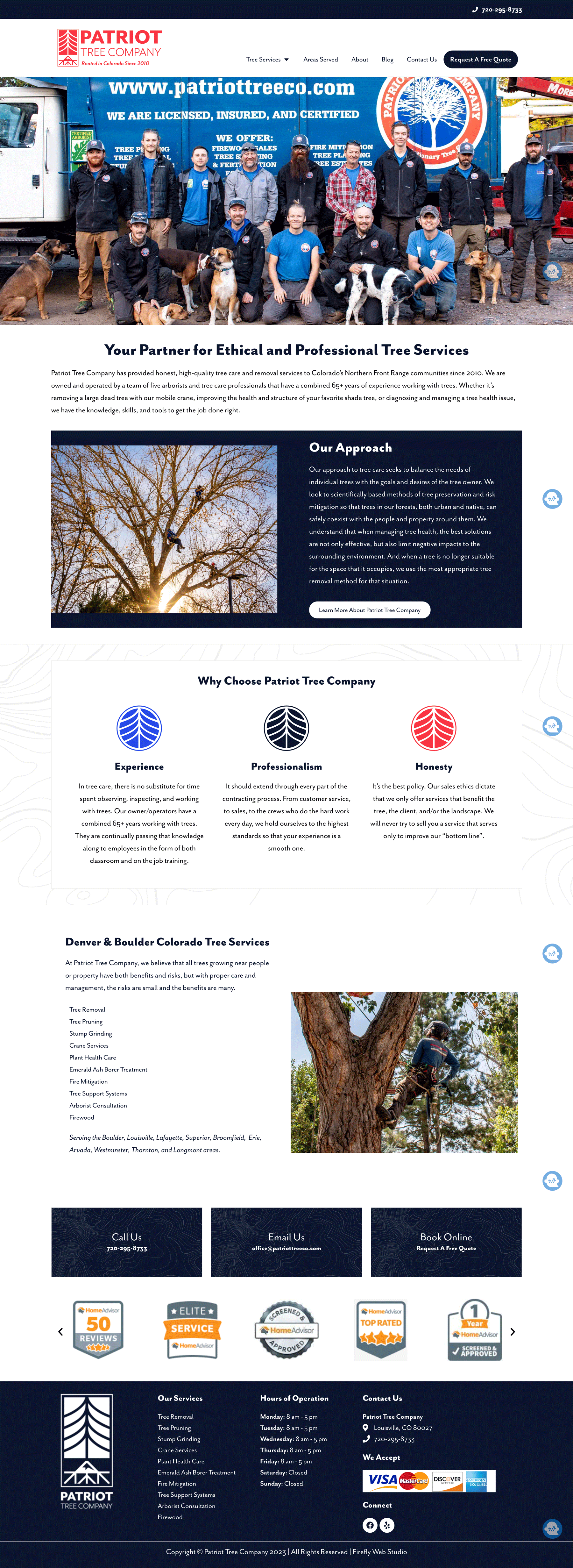 Patriot Tree Company homepage - tree services website